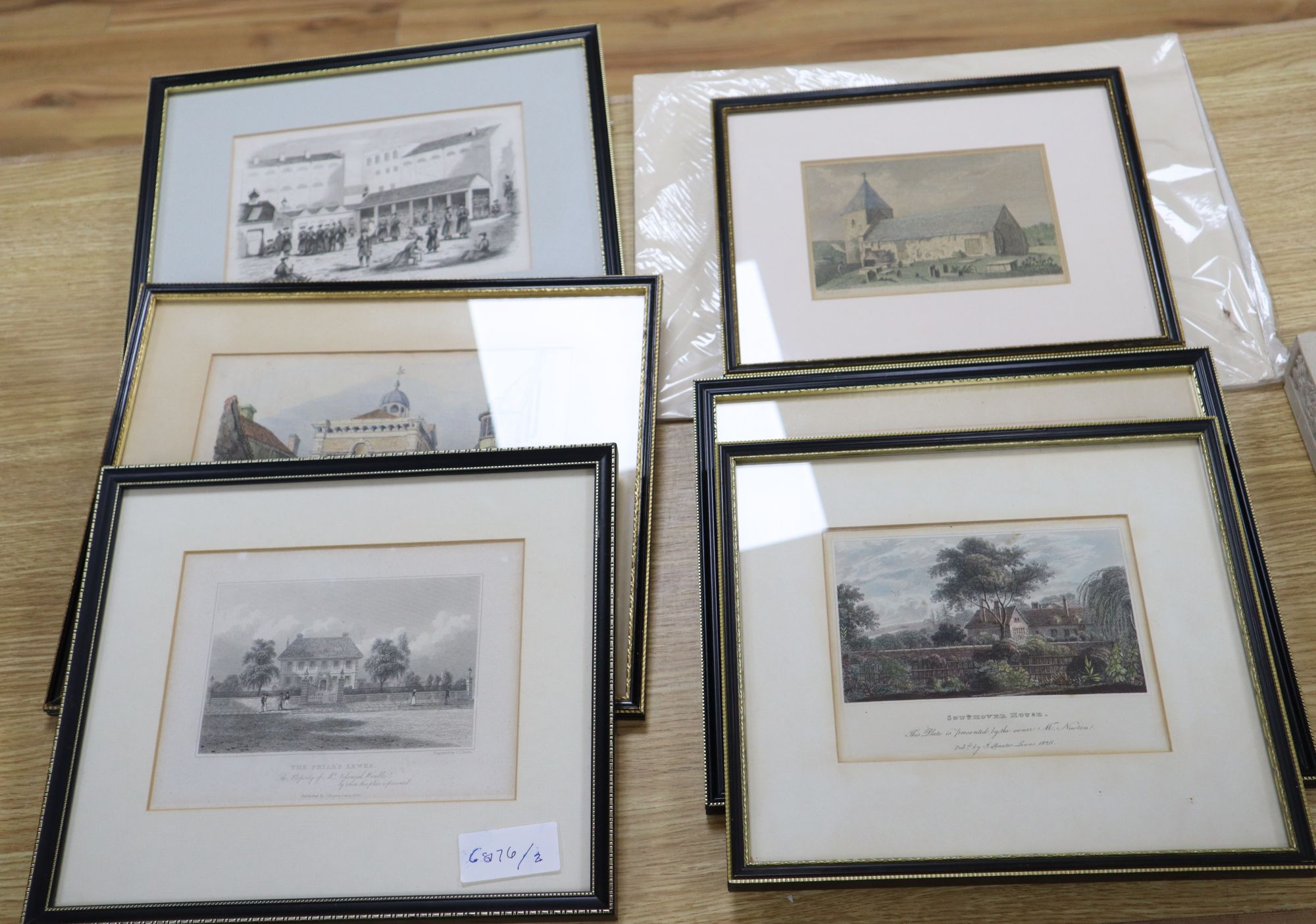 A group of seven assorted 19th century engravings, Views in and around Lewes including Russian prisoners, Lewes, Sussex, 15 x 20cm
